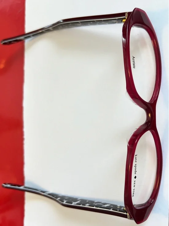 kate spade burgundy front with black-and-white patterned temples eyeglasses - Picture 4 of 10